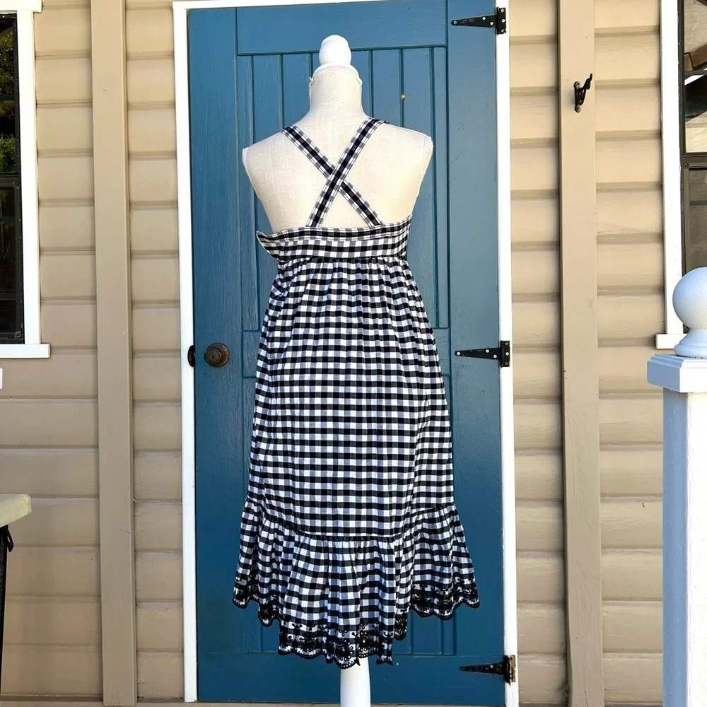 J. Crew Puckered Gingham Dress with Eyelet Trim Maxi Midi Dress size 00P